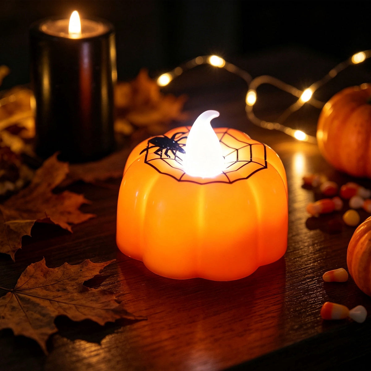 Halloween pumpkin spider LED candle